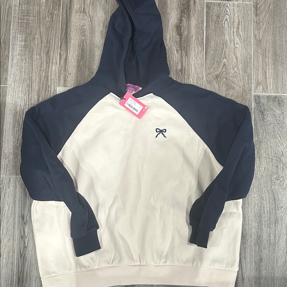 Edikted Navy and Cream Hoodie